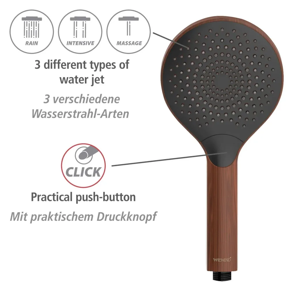 Watersaving shower head Watersaving Wood, Ø 12 cm