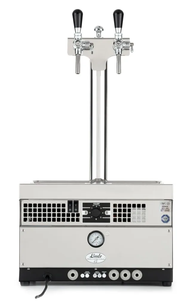 Beer dispenser, Beer machine Kontakt 55 / K Profi 2-line dry cooler made of stainless steel, 50 liter / h membrane pump, Green Line