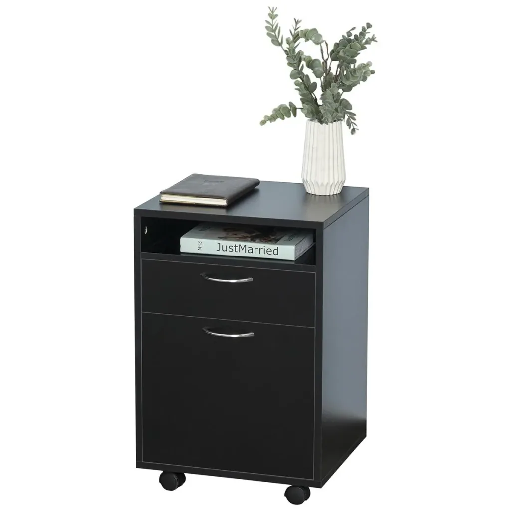 Mobile container, filing cabinet, office container with drawer, office cabinet, storage container, chipboard, black, 40 x