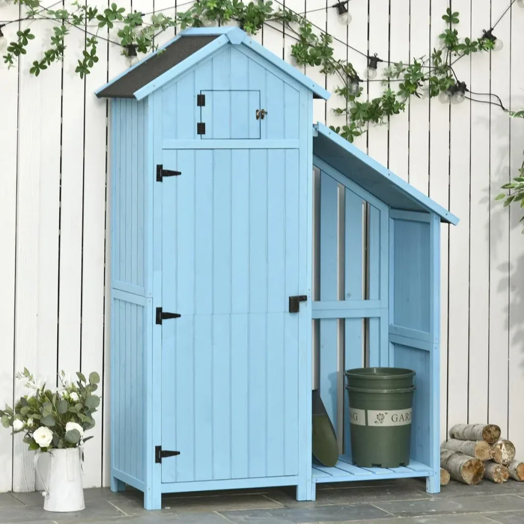 Garden house tool shed tool shed with firewood storage room tool shed with 3 shelves asphalt roof fir wood Himmelbl