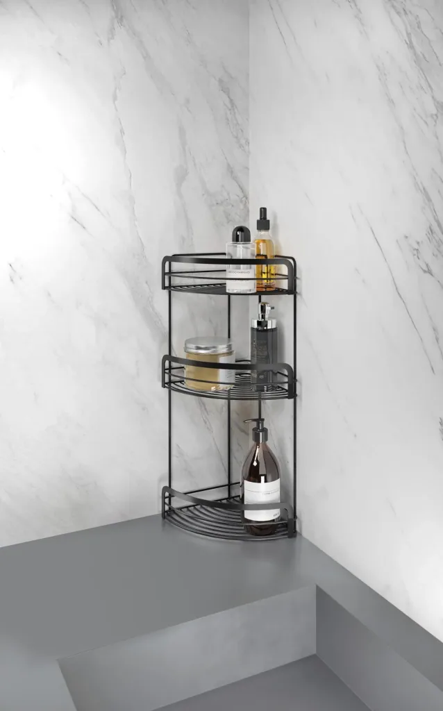 Corner shelf "Origin Lava", 3 levels, black, matt, 20 x 20 x 48 cm