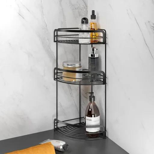Corner shelf "Origin Lava", 3 levels, black, matt, 20 x 20 x 48 cm
