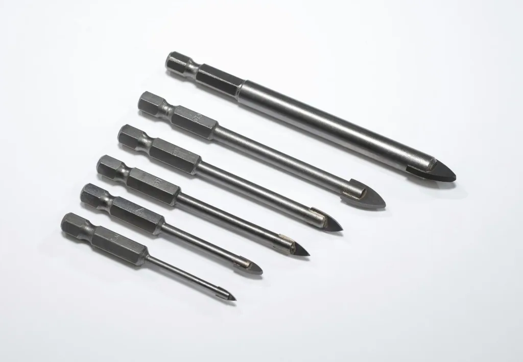 HM glass drill bit set with 1/4" hexagon socket, 6 pieces
