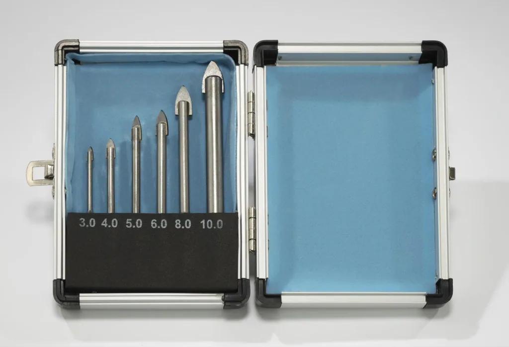 HM glass drill bit set with 1/4" hexagon socket, 6 pieces