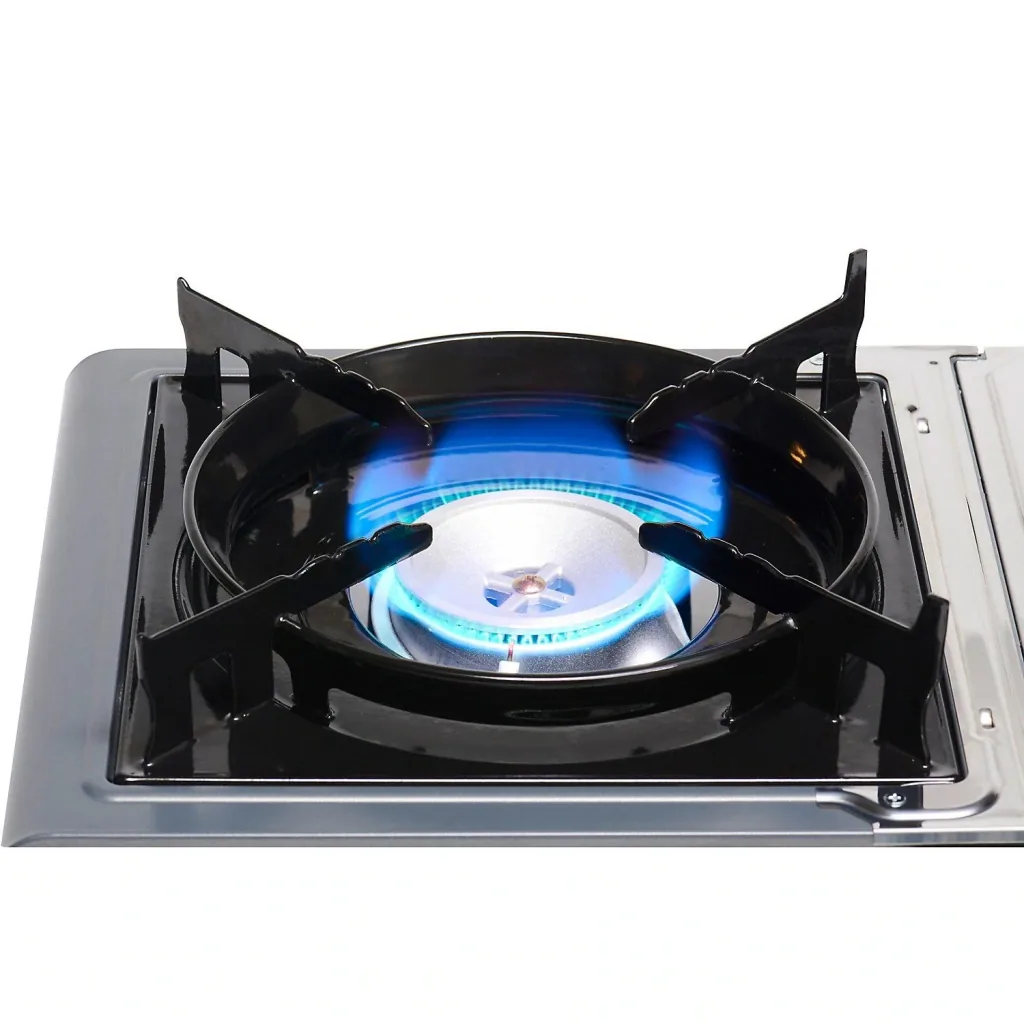 Camp'Bistro 3, camping stove 2,200 watts, piezo ignition, enamelled steel pot holder, including case