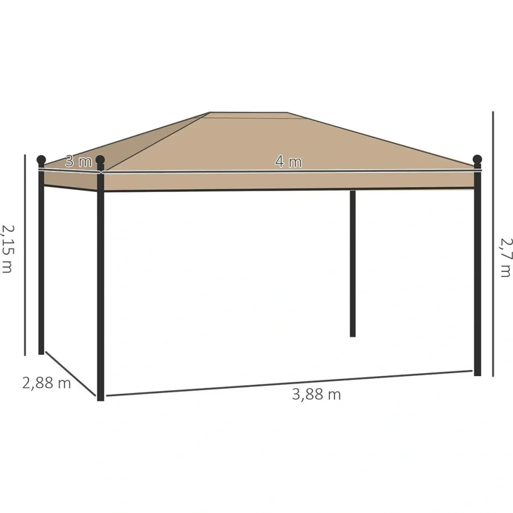 Gazebo with side walls and mosquito net, beige, 4 x 3 m
