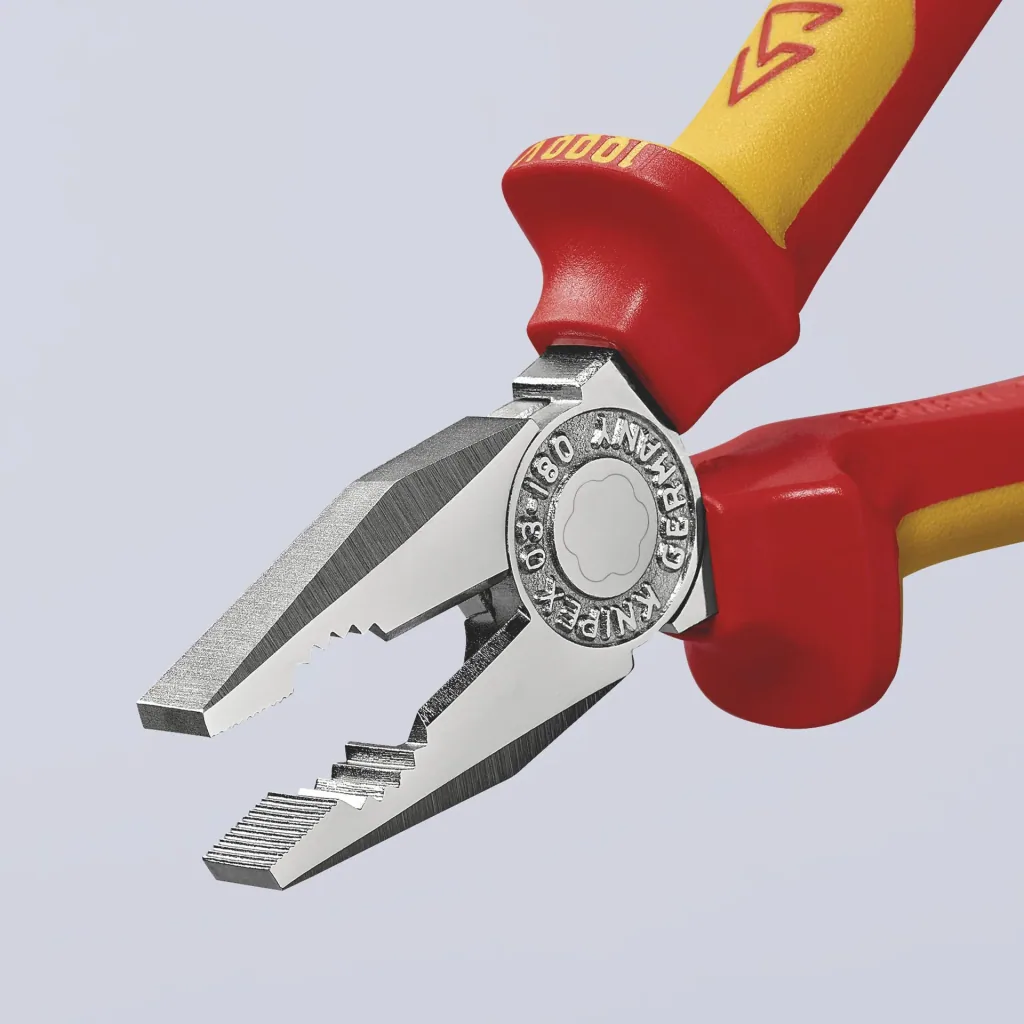 Insulated combination pliers with multi-component grips, VDE-tested, chrome-plated, 180 mm
