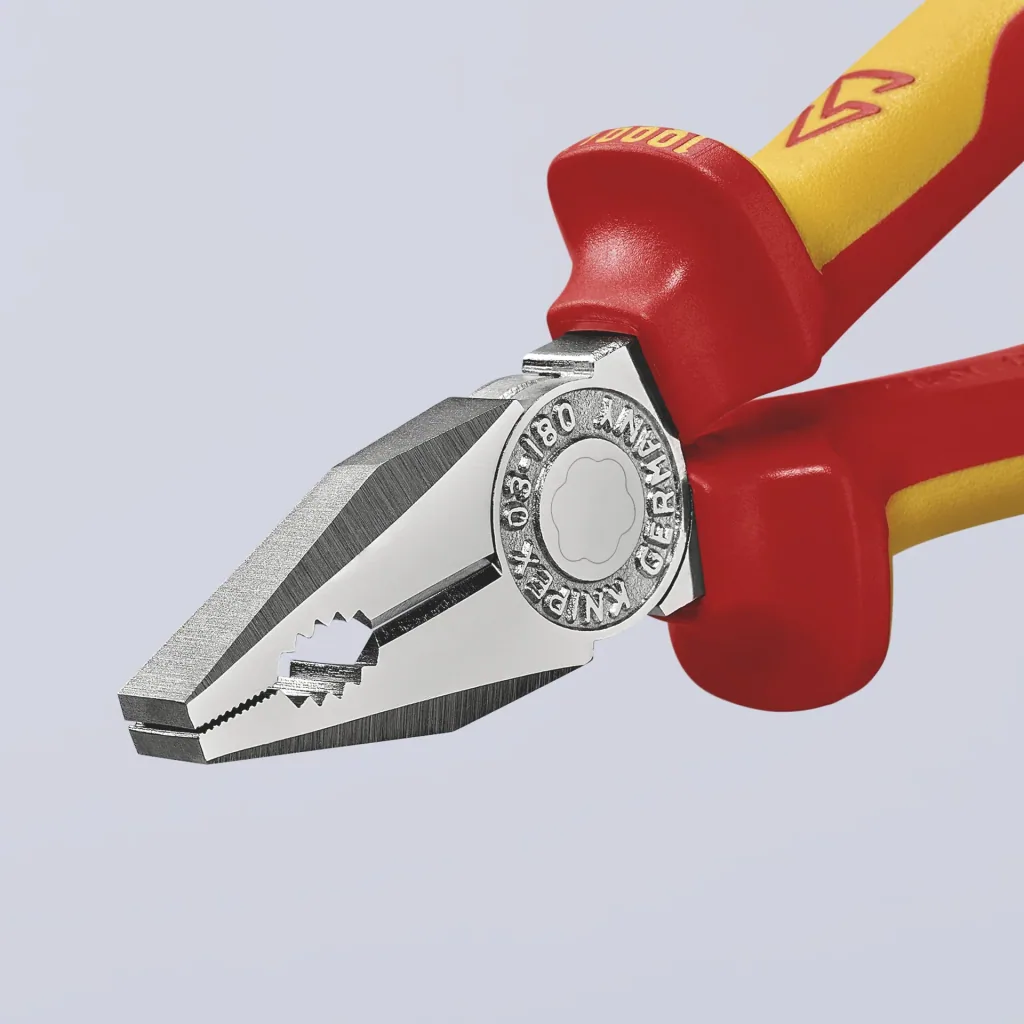 Insulated combination pliers with multi-component grips, VDE-tested, chrome-plated, 180 mm