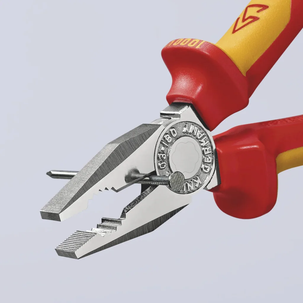 Insulated combination pliers with multi-component grips, VDE-tested, chrome-plated, 180 mm