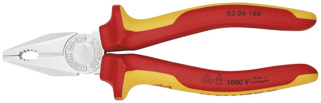 Insulated combination pliers with multi-component grips, VDE-tested, chrome-plated, 180 mm