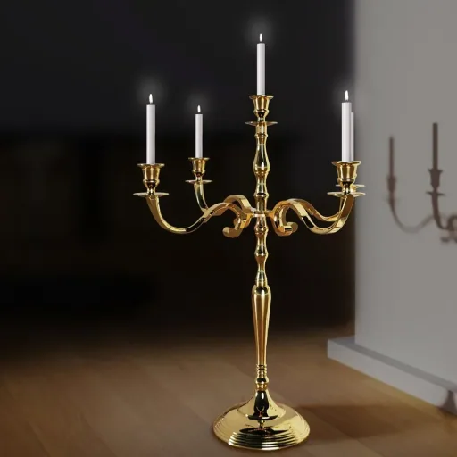 Candle holder gold shiny aluminum 40cm 5-arm candelabra