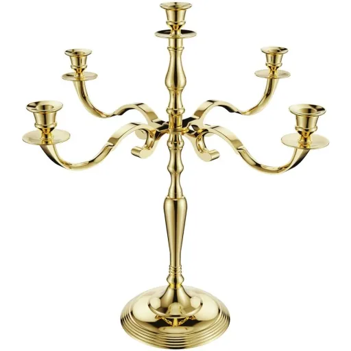 Candle holder gold shiny aluminum 40cm 5-arm candelabra