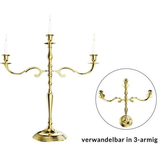 Candle holder gold shiny aluminum 40cm 5-arm candelabra