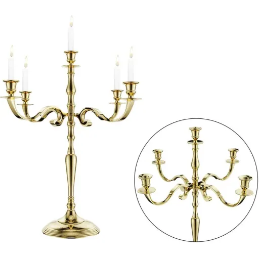 Candle holder gold shiny aluminum 40cm 5-arm candelabra