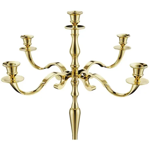 Candle holder gold shiny aluminum 40cm 5-arm candelabra
