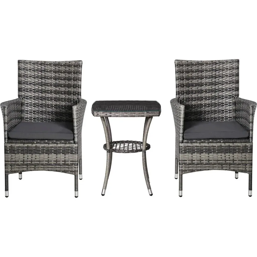 3-piece garden set with side table, polyrattan, steel, 60 x 58.5 x 89.5 cm, grey