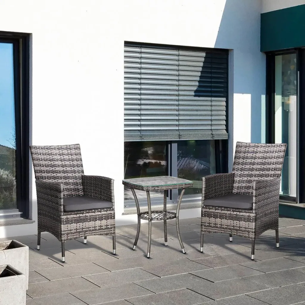 3-piece garden set with side table, polyrattan, steel, 60 x 58.5 x 89.5 cm, grey
