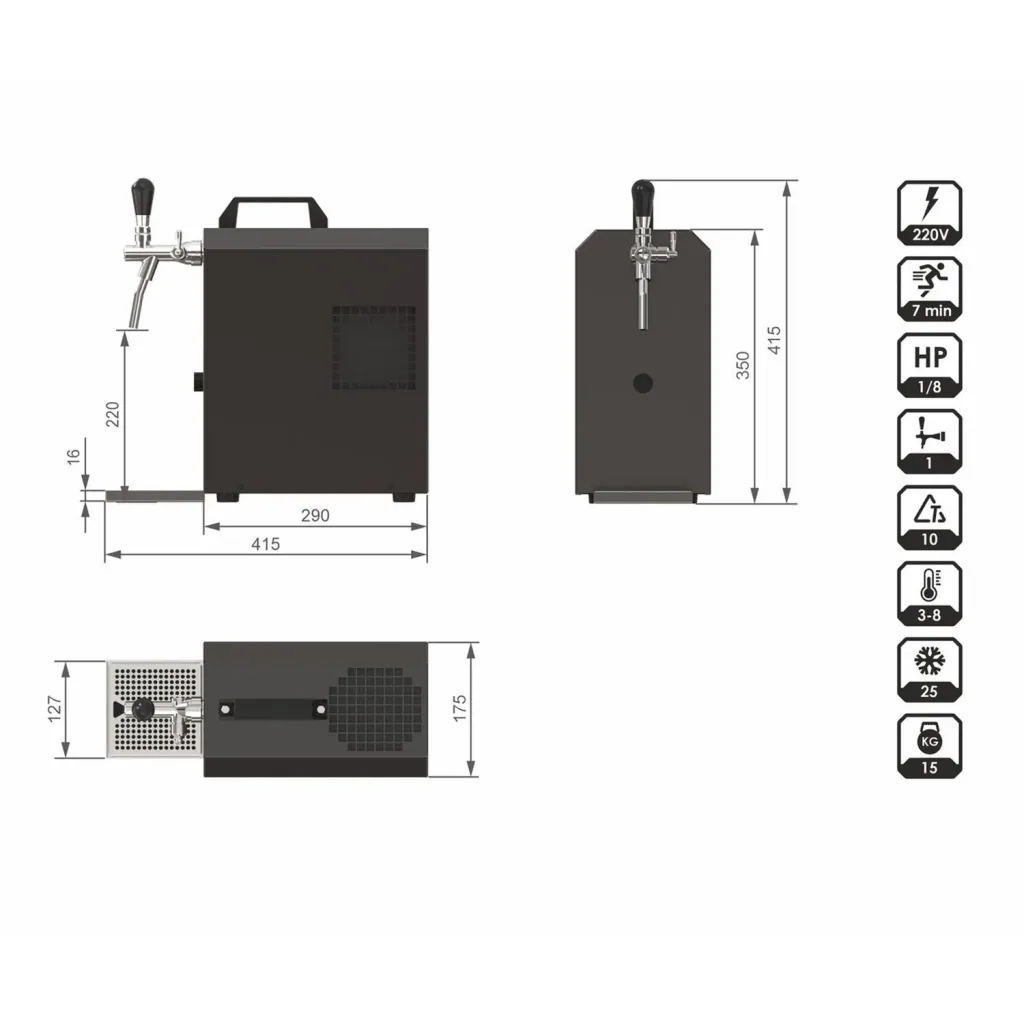 Beer dispenser, Beer machine - JET 30K with air pump flow cooler 1-line dry cooler, up to 30 liters/h