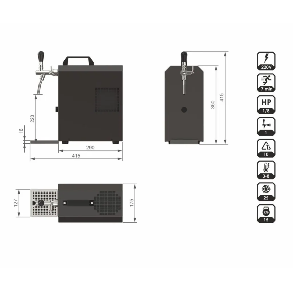 Beer dispenser, Beer machine - JET 30K with air pump flow cooler 1-line dry cooler, up to 30 liters/h