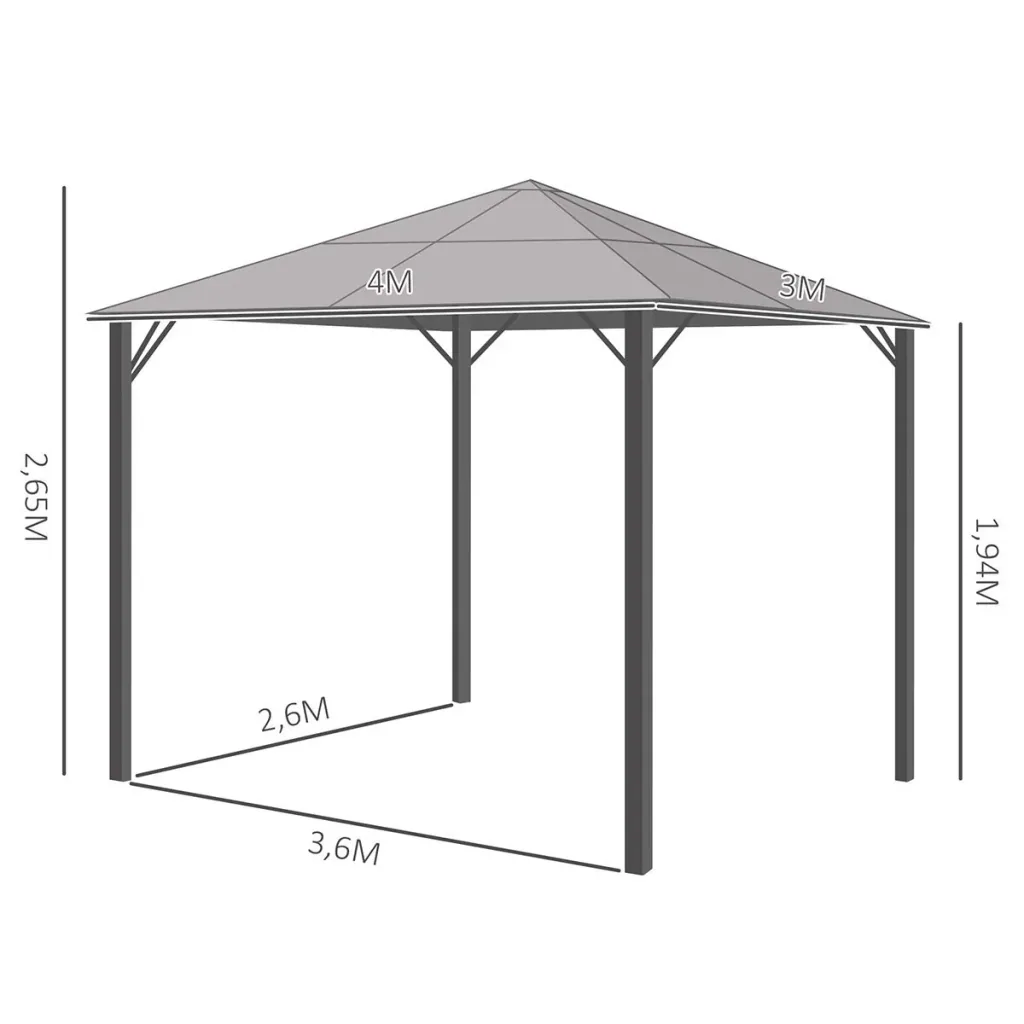 Pavilion 3 x 4m garden pavilion party tent with side panels PC roof aluminum dark gray