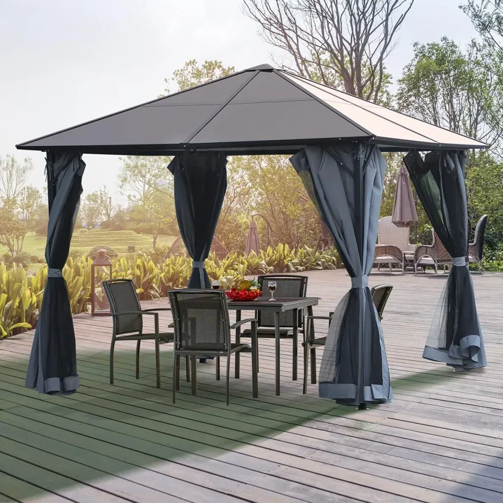 Pavilion 3 x 4m garden pavilion party tent with side panels PC roof aluminum dark gray