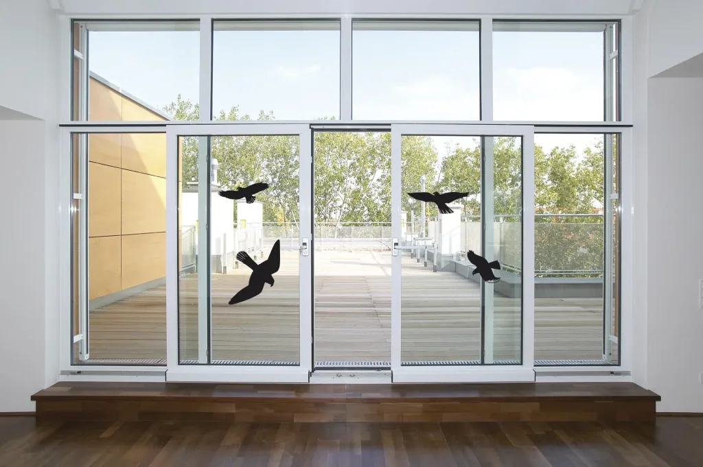 Warning bird sticker for windows, black, 30 x 30 cm