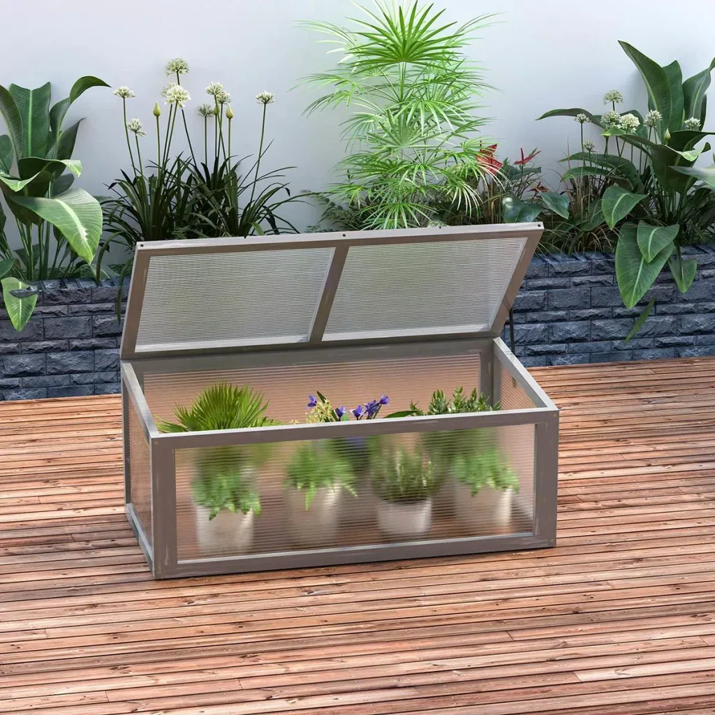 Mini greenhouse, wood + polycarbonate, grey, 90 x 46 x 40 cm