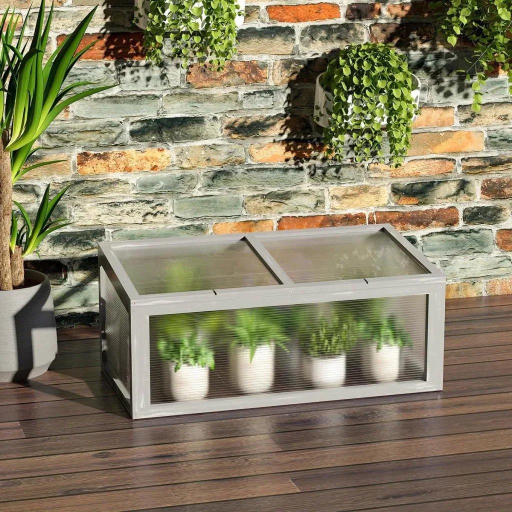 Mini greenhouse, wood + polycarbonate, grey, 90 x 46 x 40 cm