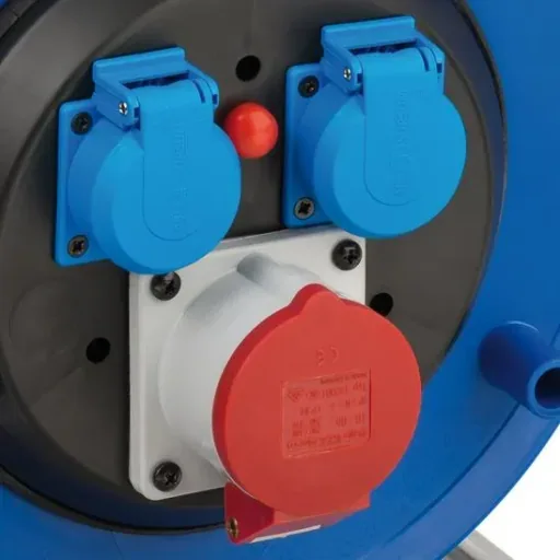 CEE cable reel Garant IP44, special plastic, 2 x 230V socket, 1 x 400V/16A socket, 30m