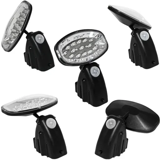 Solar-powered wall light with 15 LEDs and motion sensor