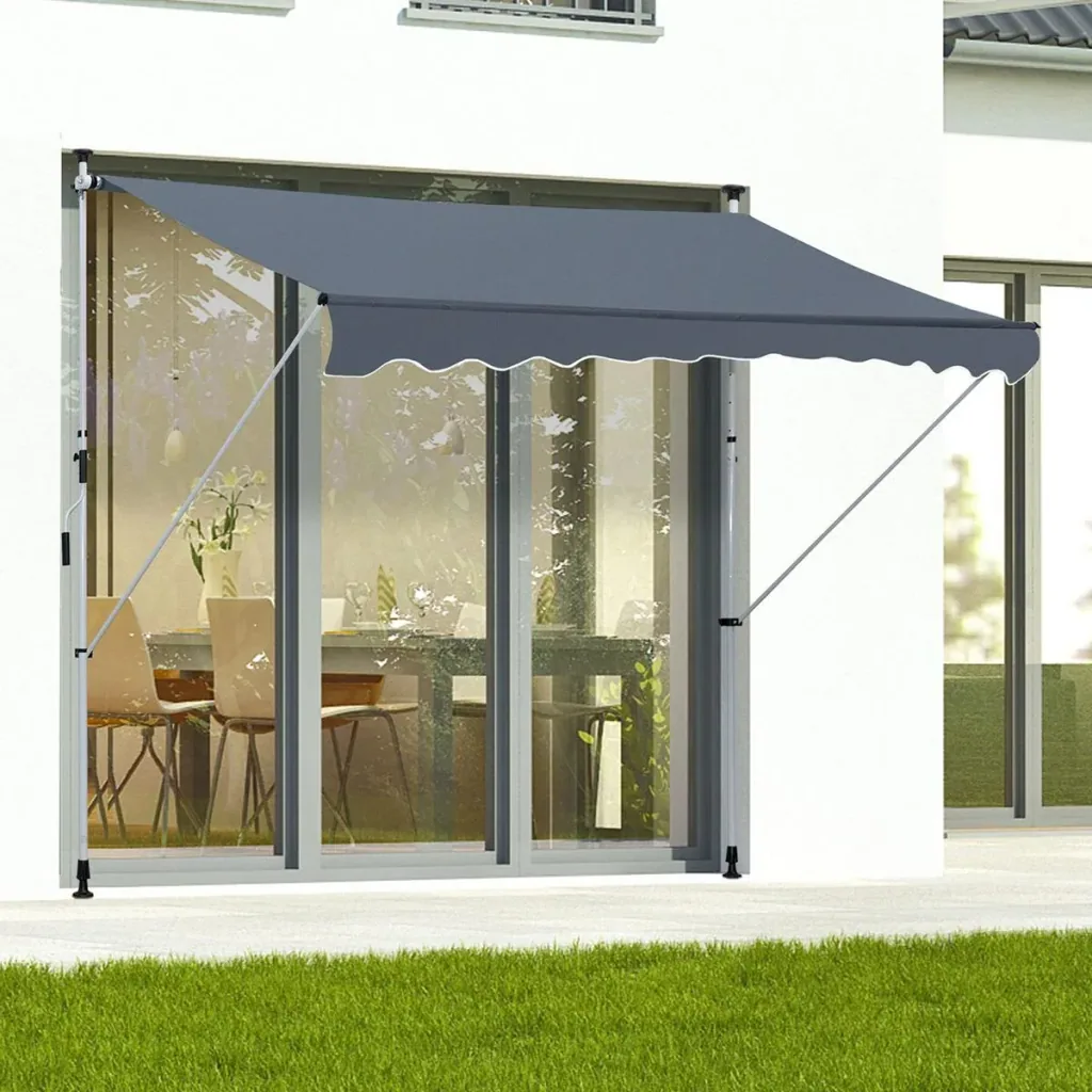 Awning with hand crank cream white