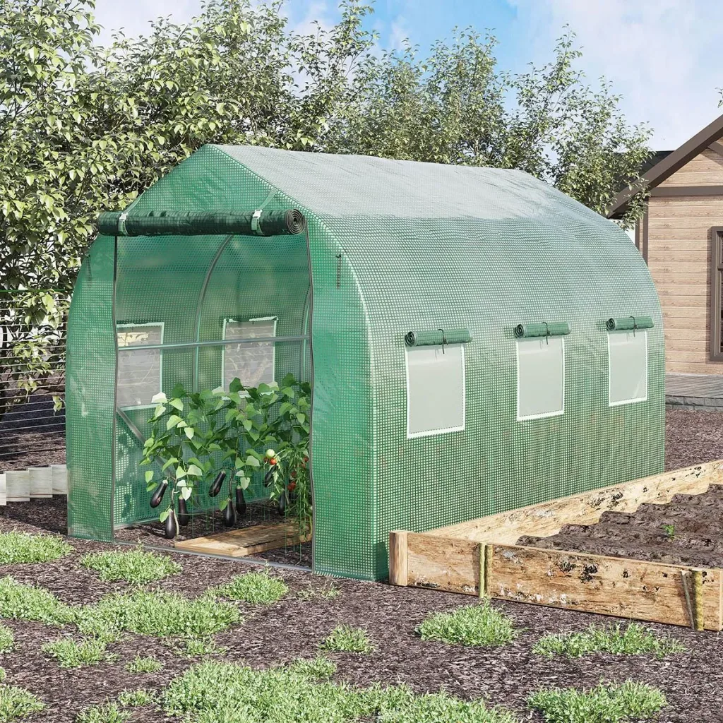 Polytunnel greenhouse walk-in 3 x 2 m greenhouse frost protection steel pipe dark green