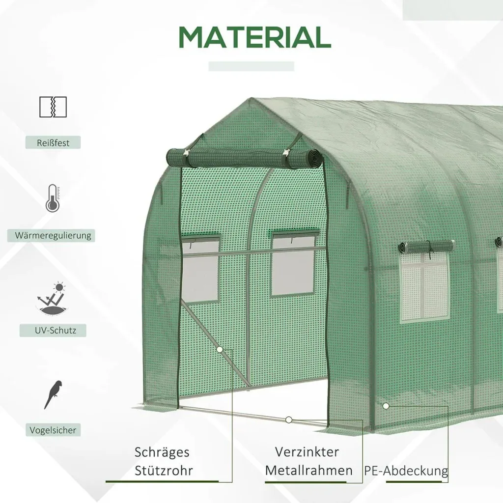Polytunnel greenhouse walk-in 3 x 2 m greenhouse frost protection steel pipe dark green