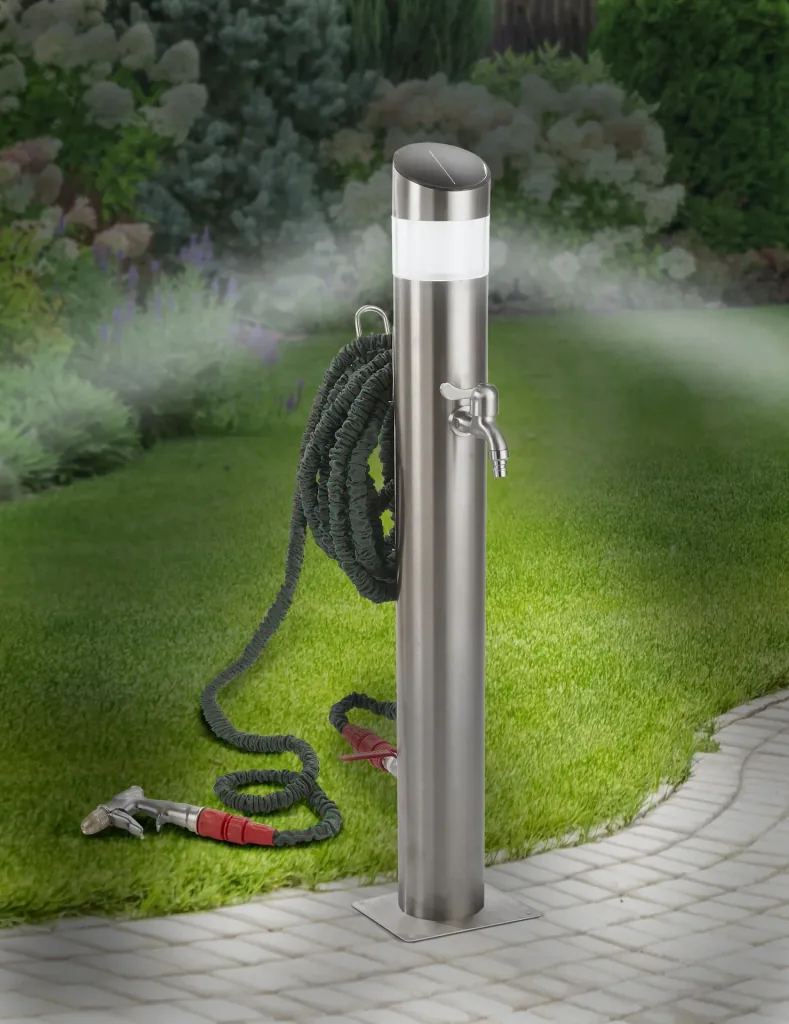 Stainless steel water column + solar stainless steel light