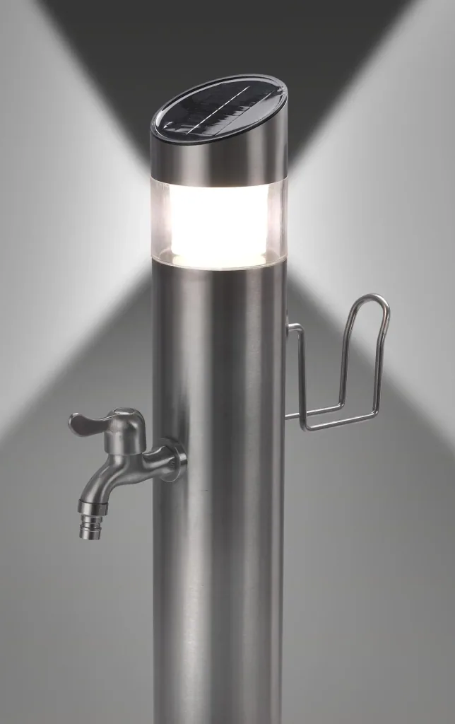 Stainless steel water column + solar stainless steel light