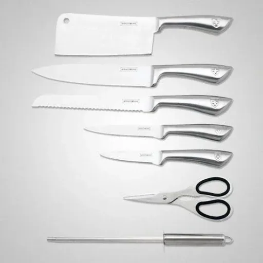 8-piece knife set with stand - silver