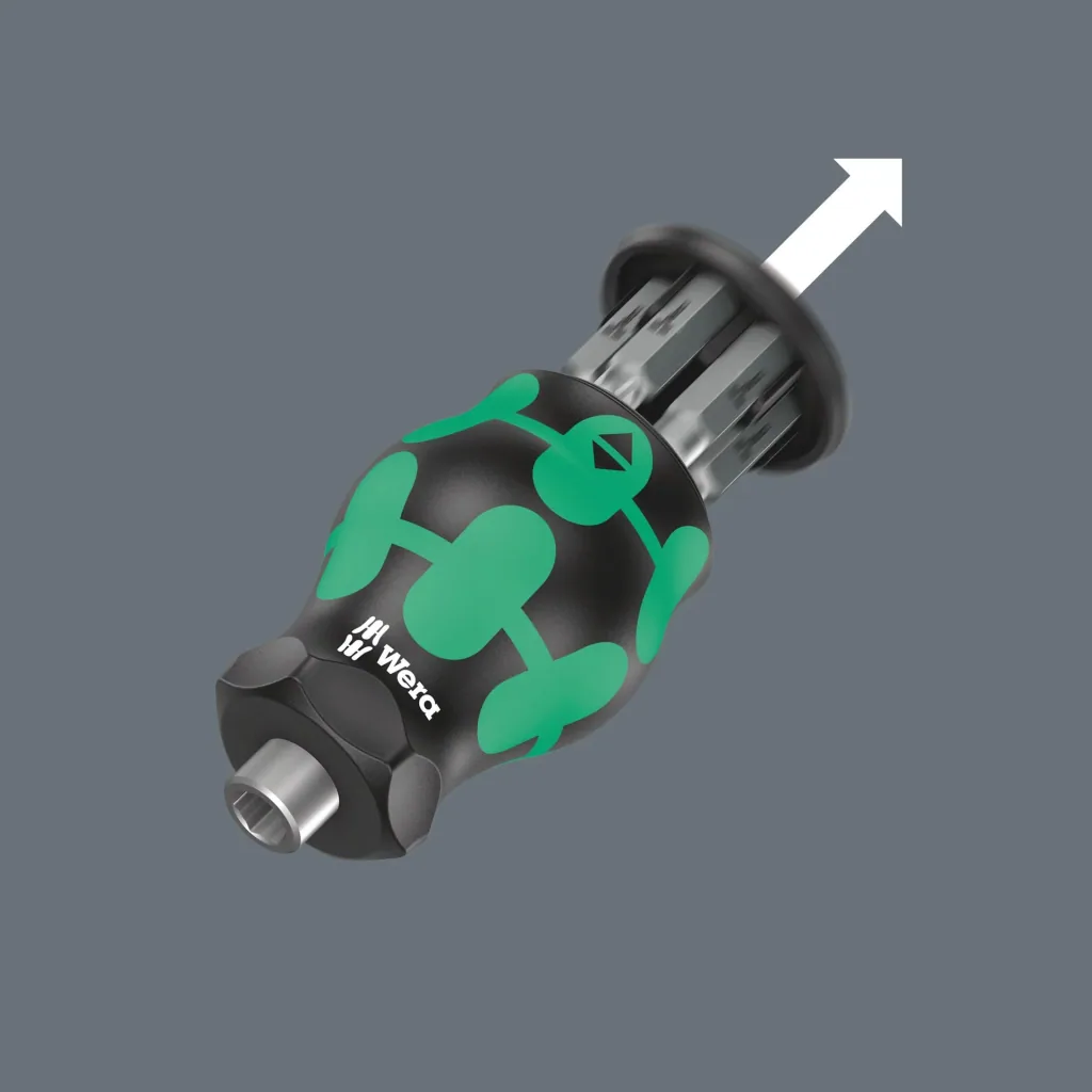 Screwdriver with bit holder Kraftform Kompakt Stubby with bit magazine, 6 pieces