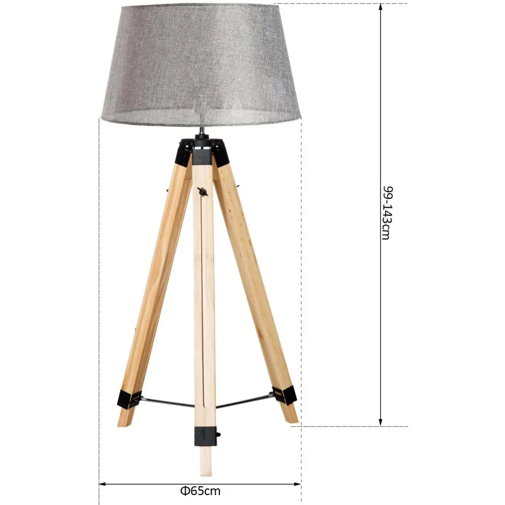 Floor lamp tripod height adjustable 99-143cm E27 pine grey