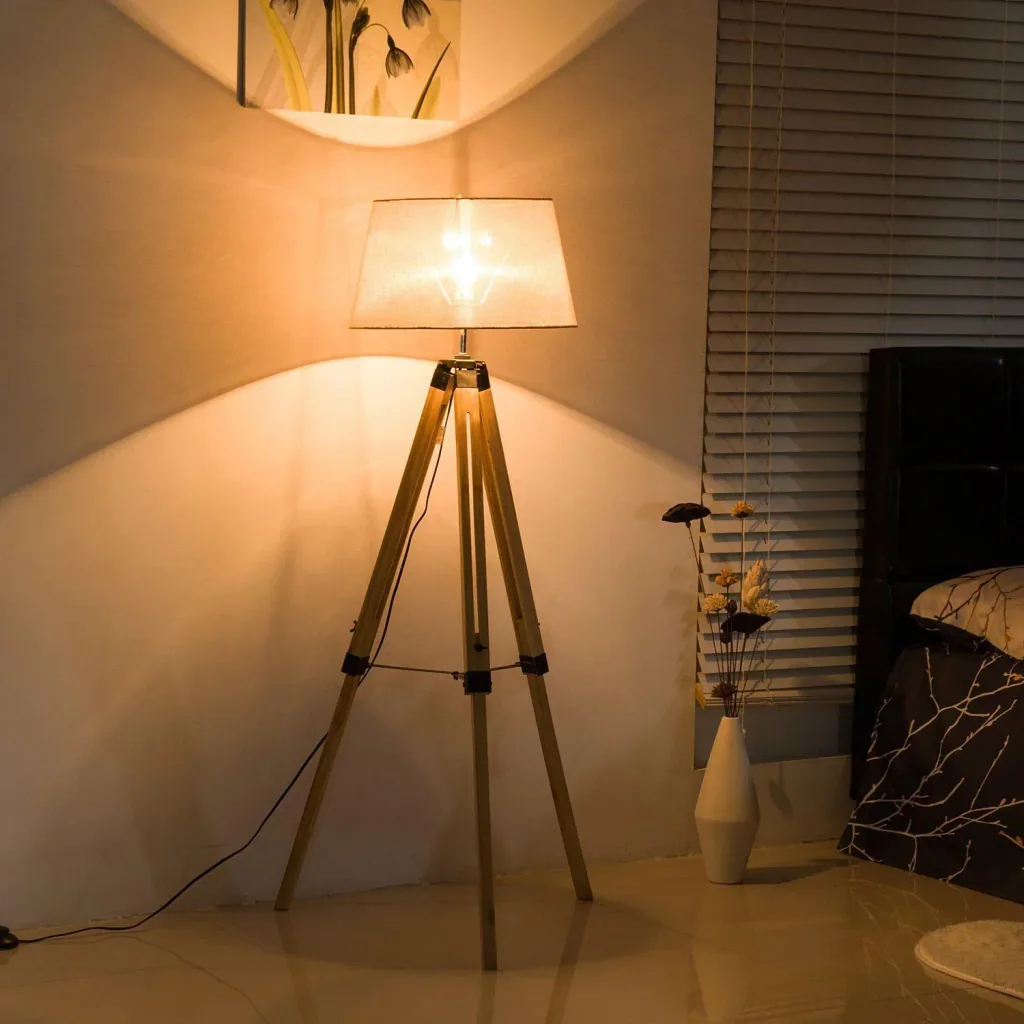 Floor lamp tripod height adjustable 99-143cm E27 pine grey