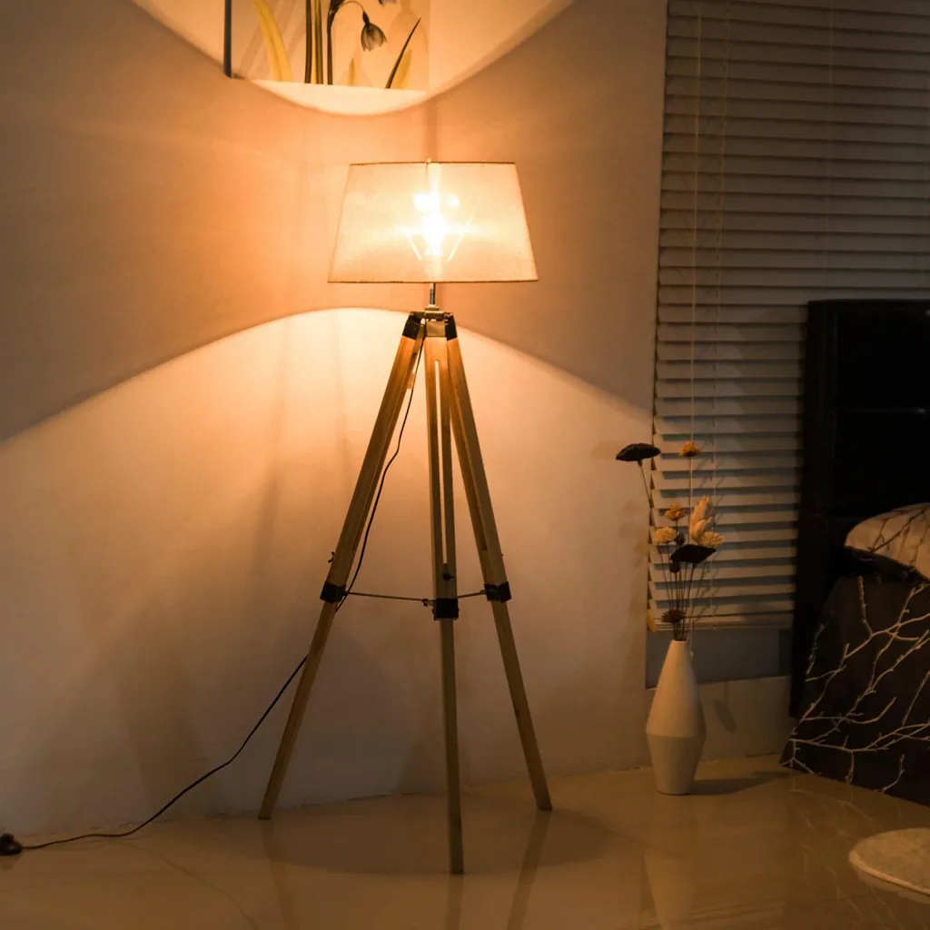 Floor lamp tripod height adjustable 99-143cm E27 pine grey