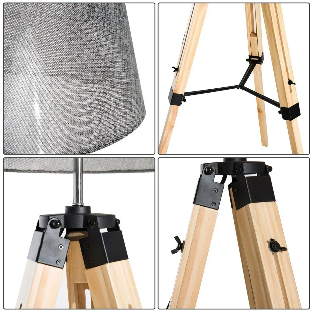 Floor lamp tripod height adjustable 99-143cm E27 pine grey