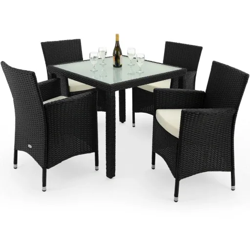 Garden furniture set Bali polyrattan black stackable 9-piece