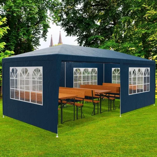 Riminimet party tent with side walls and arched windows - blue - 3x6m