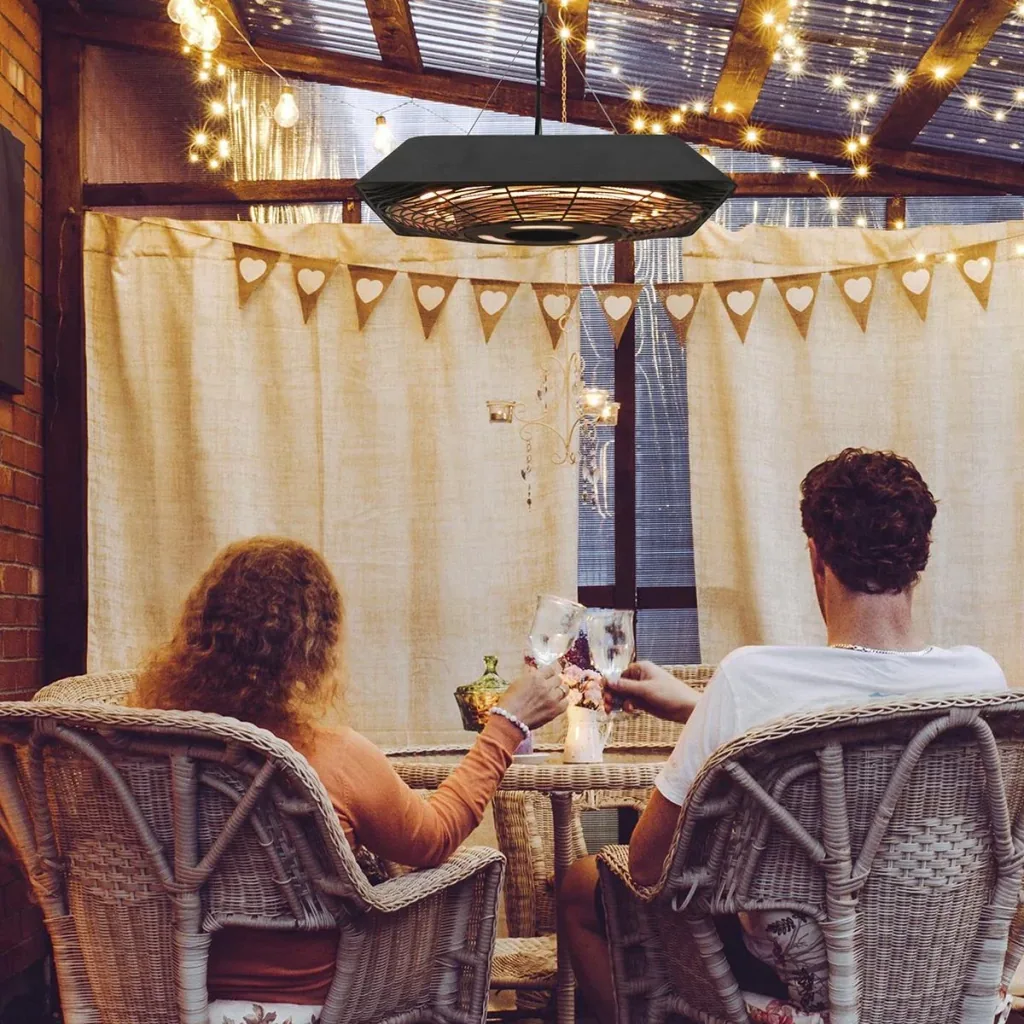 Ceiling heater 800W/1200W/2000W 5 modes radiant heater IP45 electric patio heater with remote control LED light aluminum glass black
