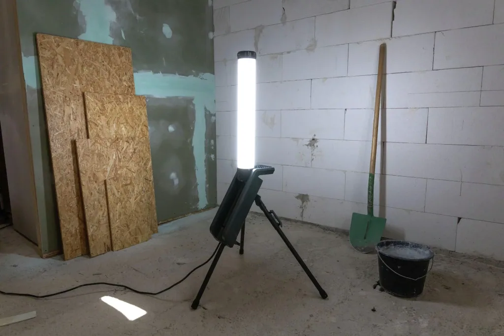 LED work light with fold-out main LED, 360 degree wide-angle illumination
