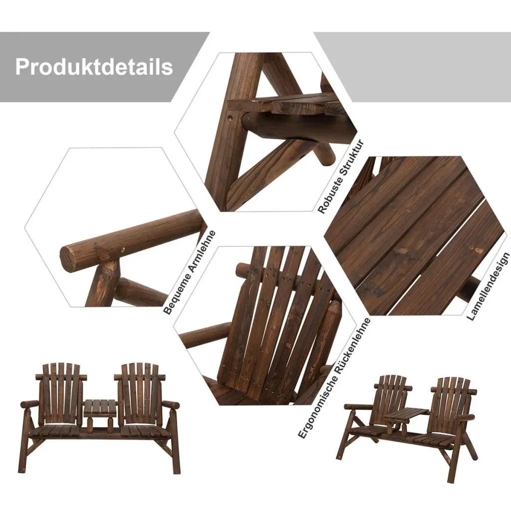 Garden bench with table, garden furniture, bench, 2 chairs, solid wood, brown, 156 x 83 x 95 cm