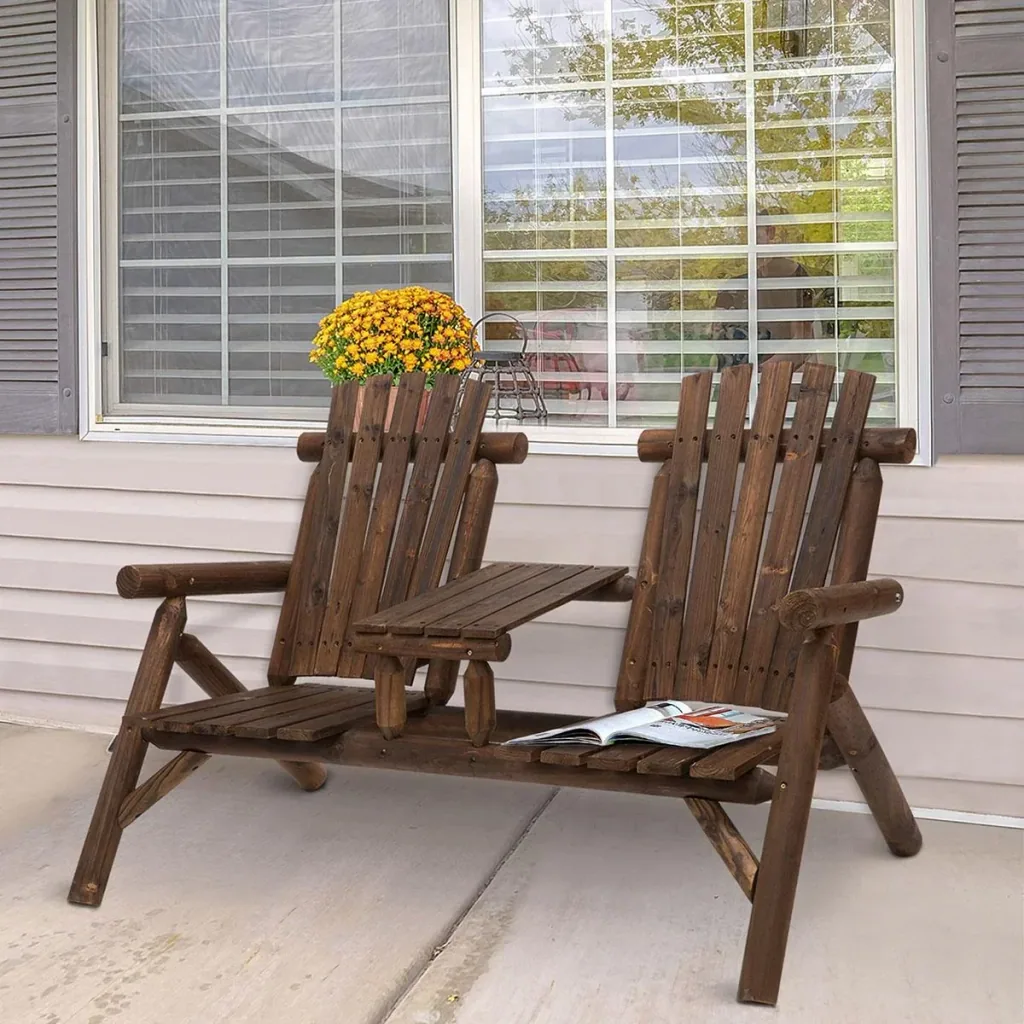 Garden bench with table, garden furniture, bench, 2 chairs, solid wood, brown, 156 x 83 x 95 cm
