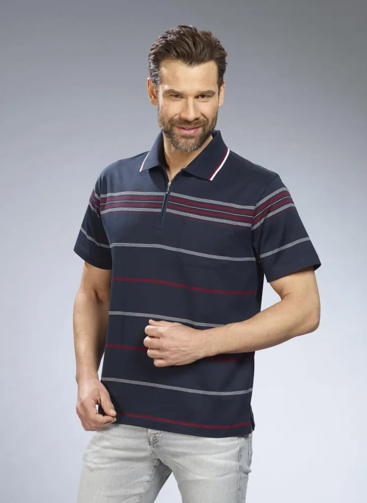 Striped polo shirt, navy, size M