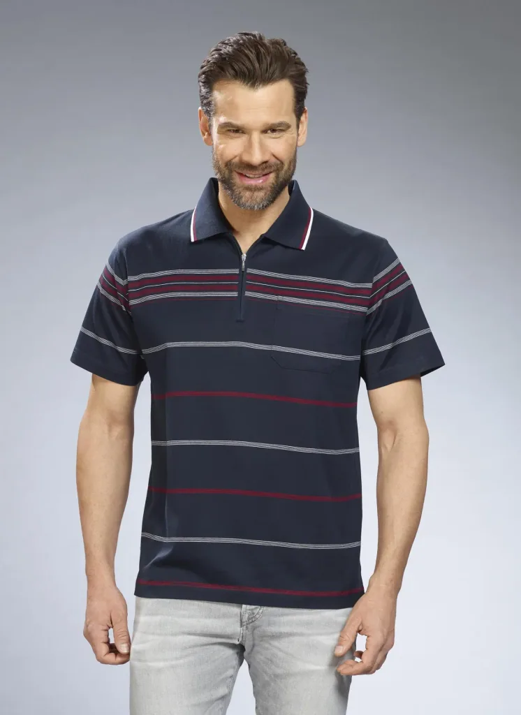 Striped polo shirt, navy, size M