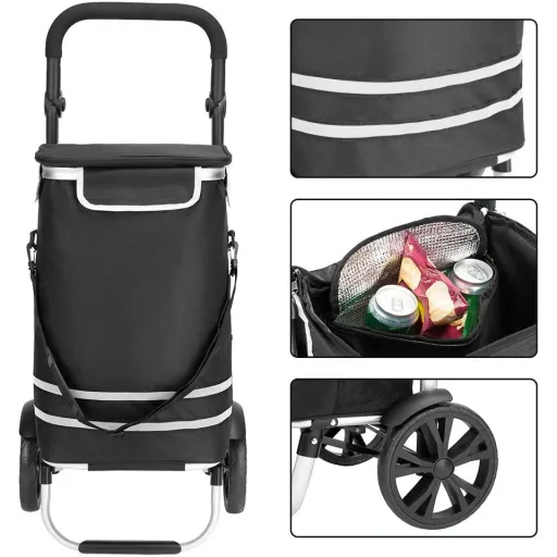 Shopping cart max. 25 kg | Removable shopping bag | With cooling compartment | Black aluminum